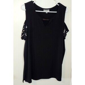 JM COLLECTION "CARE TAG MISSING" Embellished Sleeve Cold Shoulder Top Women XL